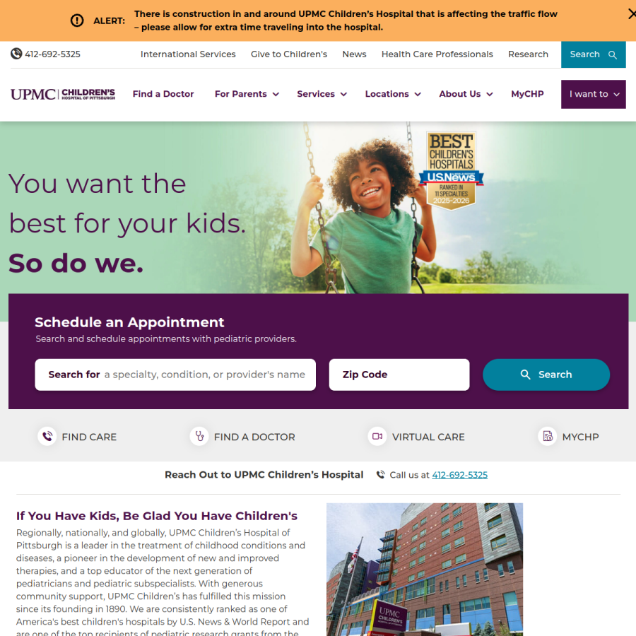 chp.edu homepage screenshot