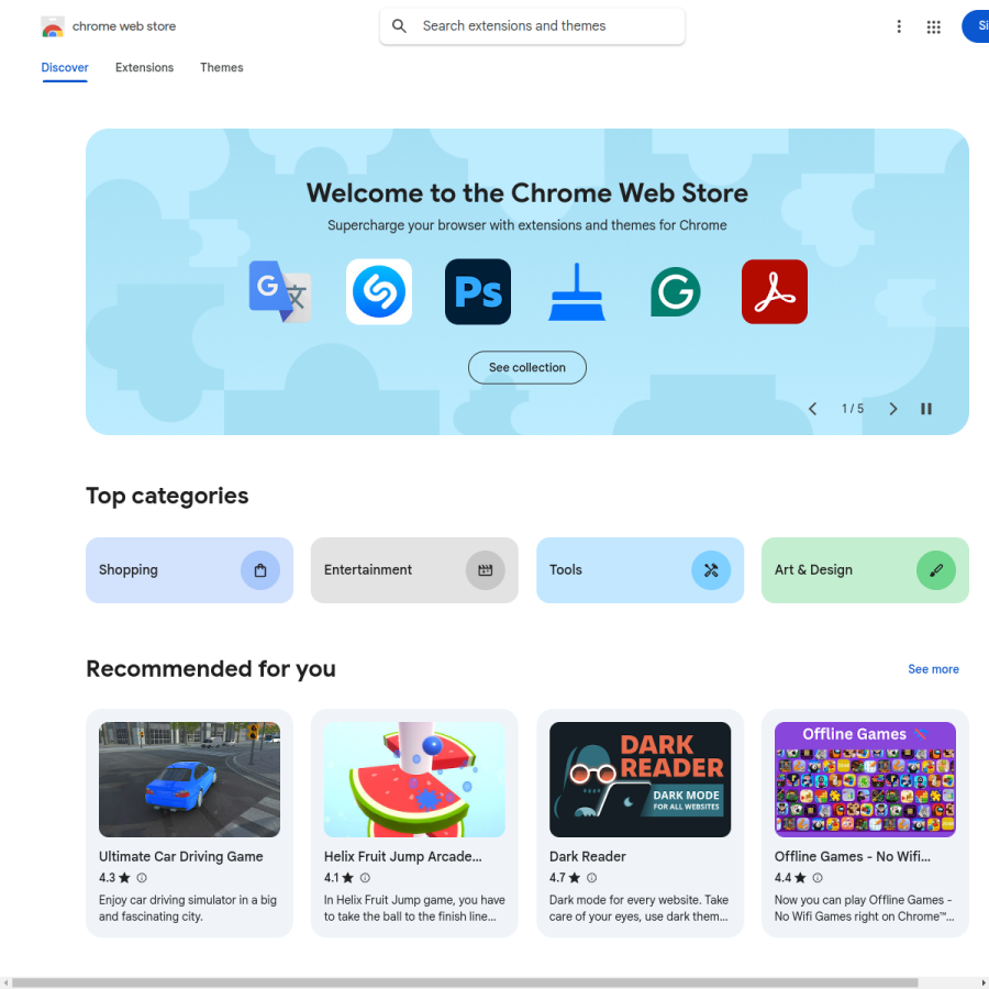 chromewebstore.google.com homepage screenshot