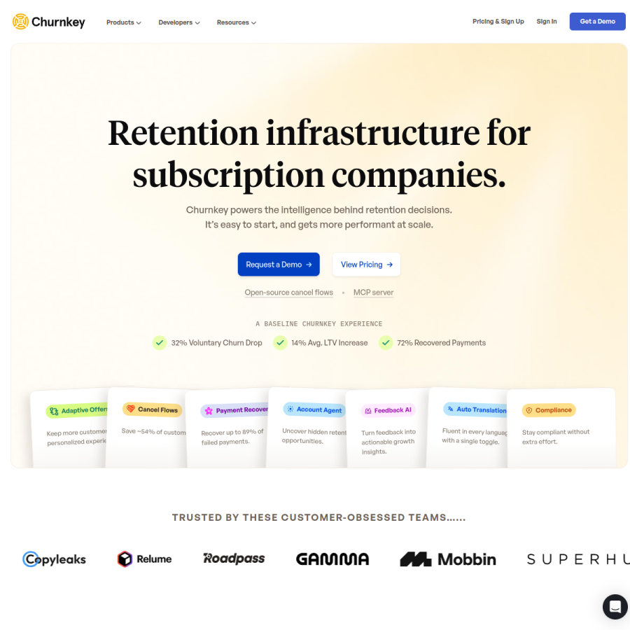 churnkey.co homepage screenshot