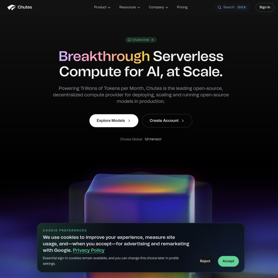 chutes.ai homepage screenshot