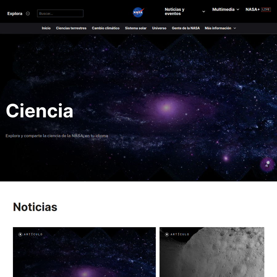 ciencia.nasa.gov homepage screenshot