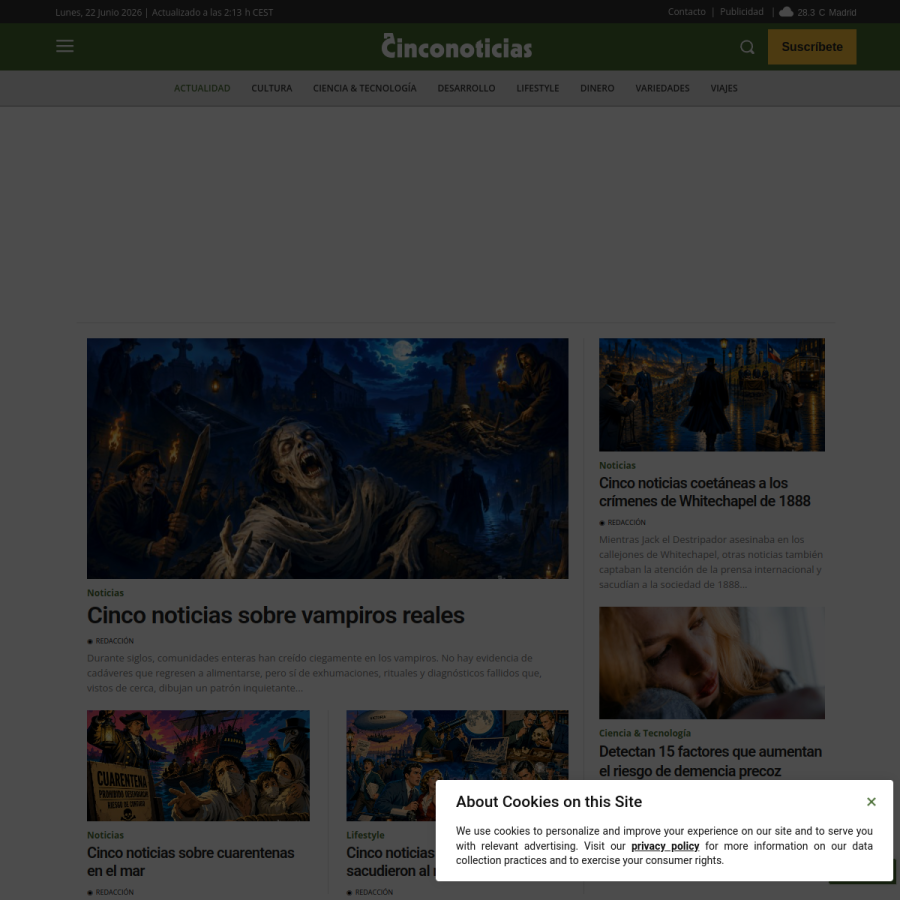 cinconoticias.com homepage screenshot