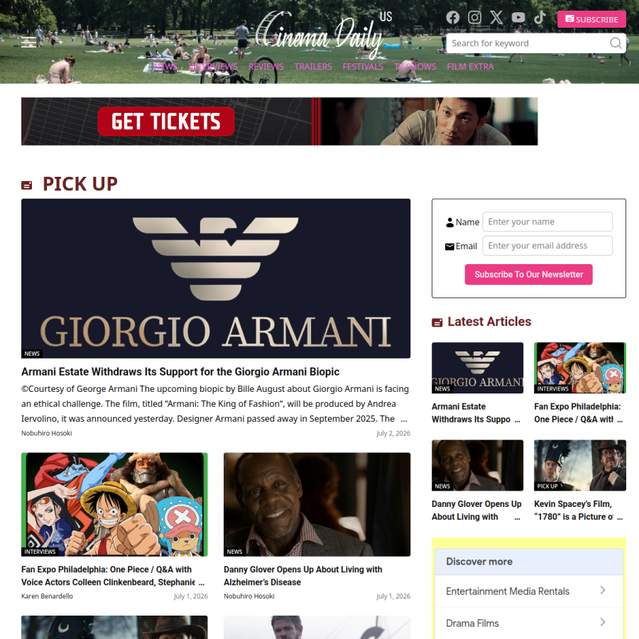 cinemadailyus.com homepage screenshot