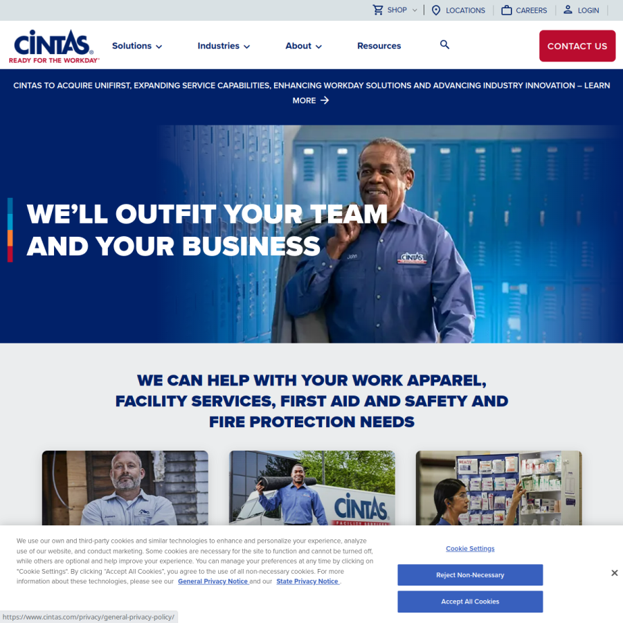 cintas.com homepage screenshot