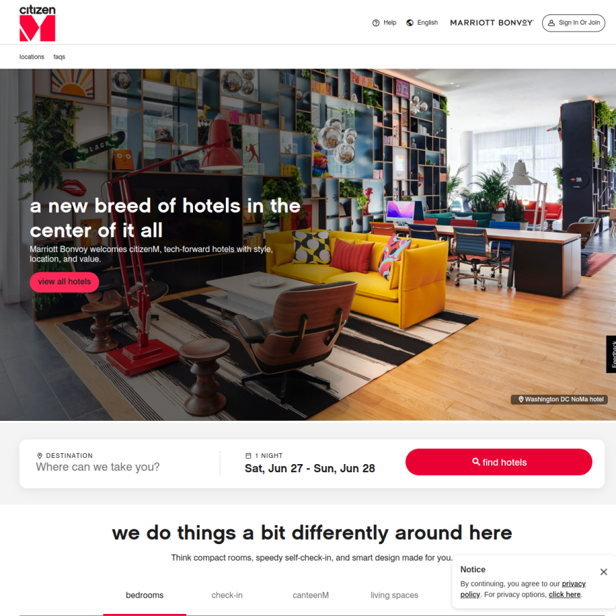 citizenm.com homepage screenshot