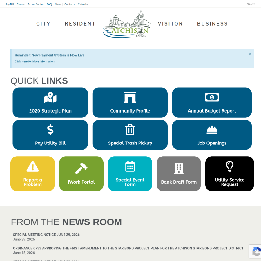 cityofatchison.com homepage screenshot