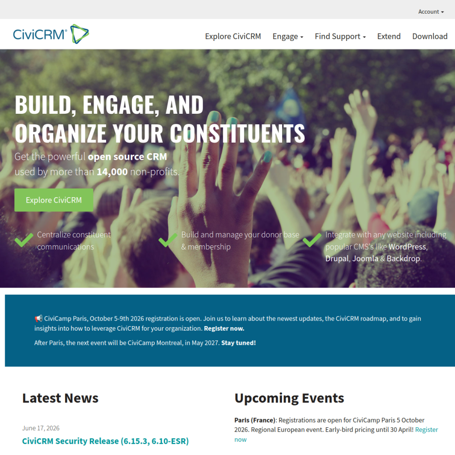 civicrm.org homepage screenshot