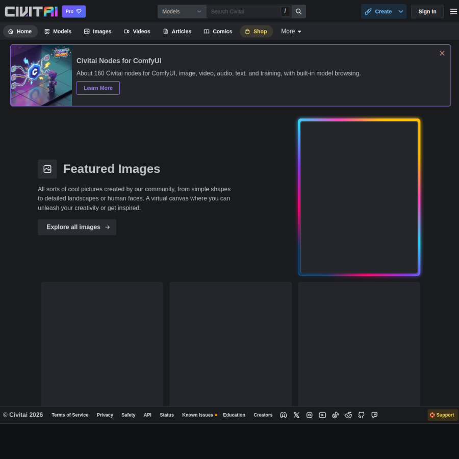 civitai.com homepage screenshot