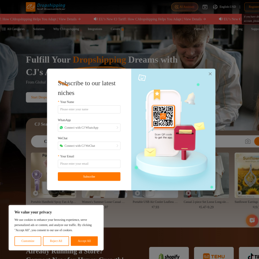 cjdropshipping.com homepage screenshot