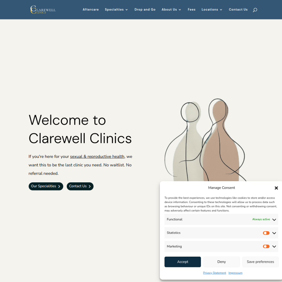 clarewellclinics.co.uk homepage screenshot