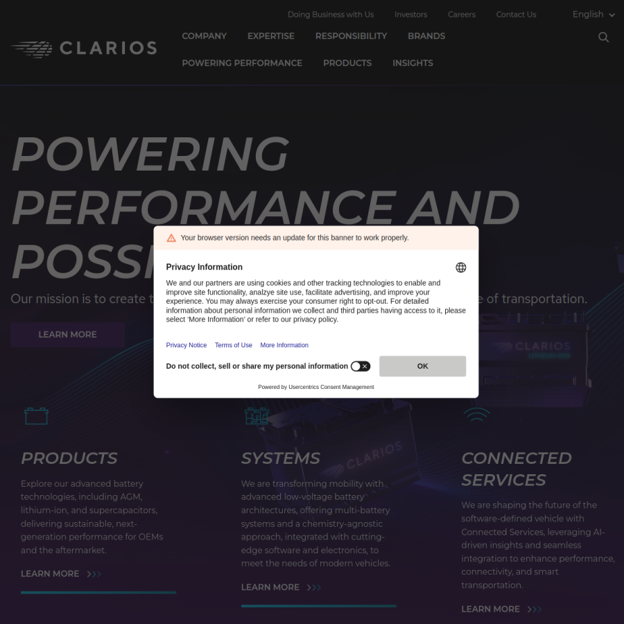 clarios.com homepage screenshot