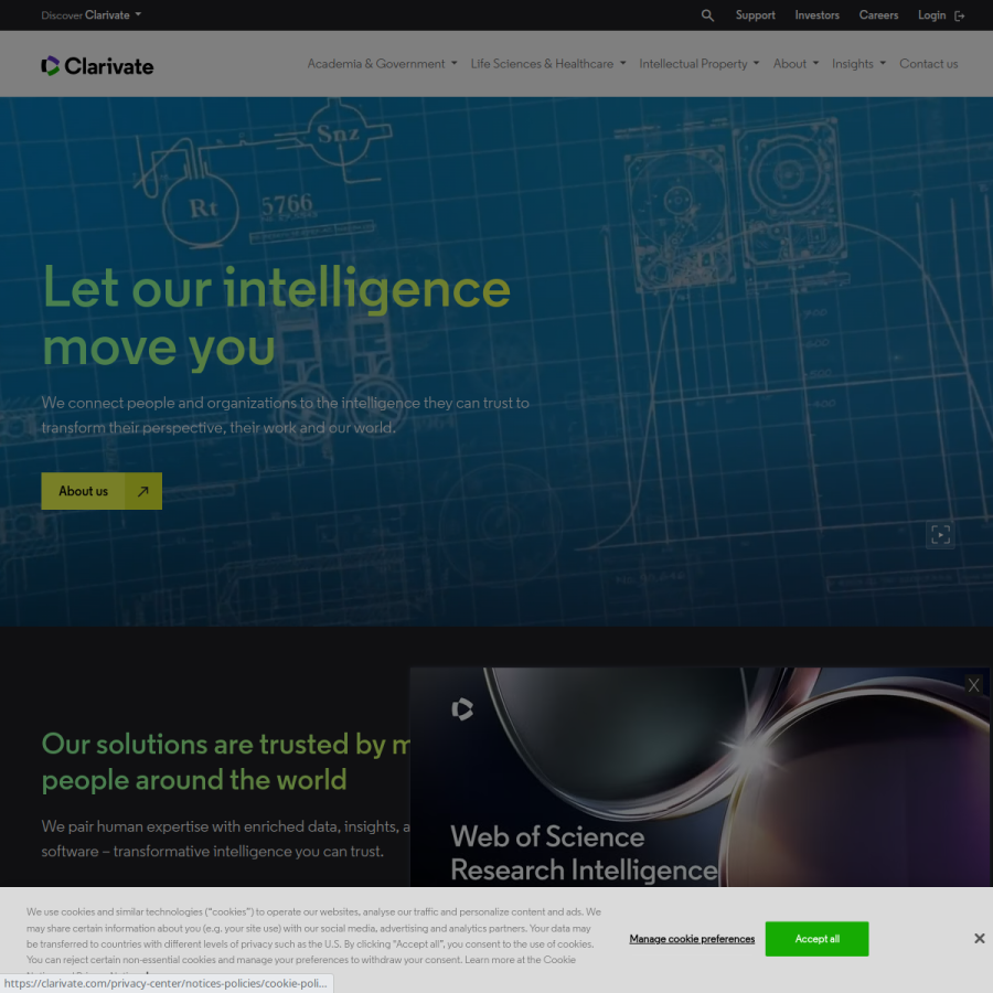 clarivate.com homepage screenshot