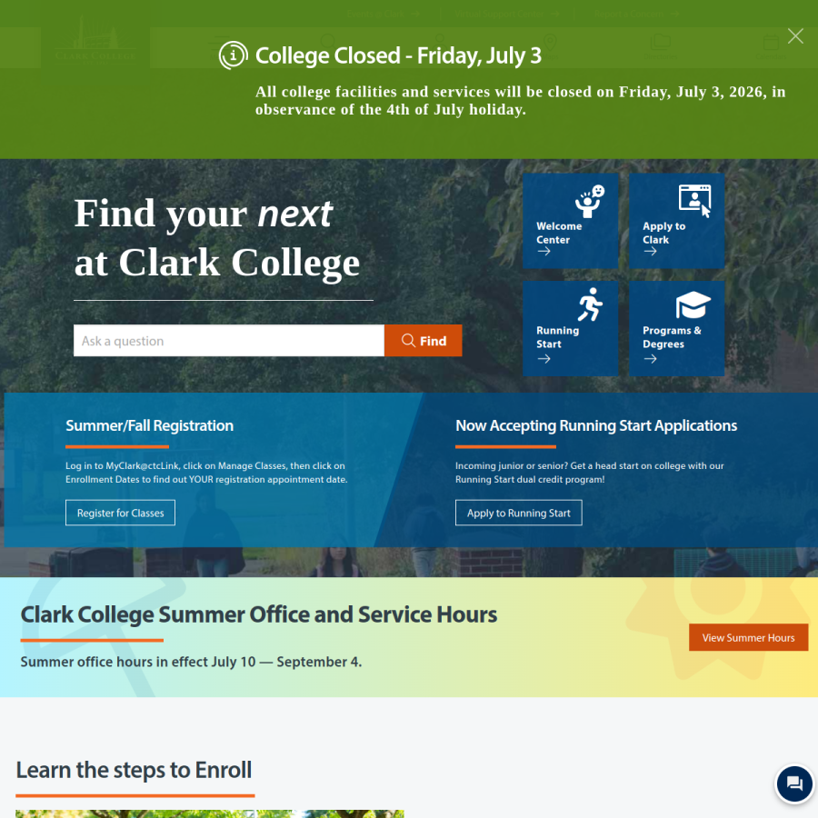 clark.edu homepage screenshot