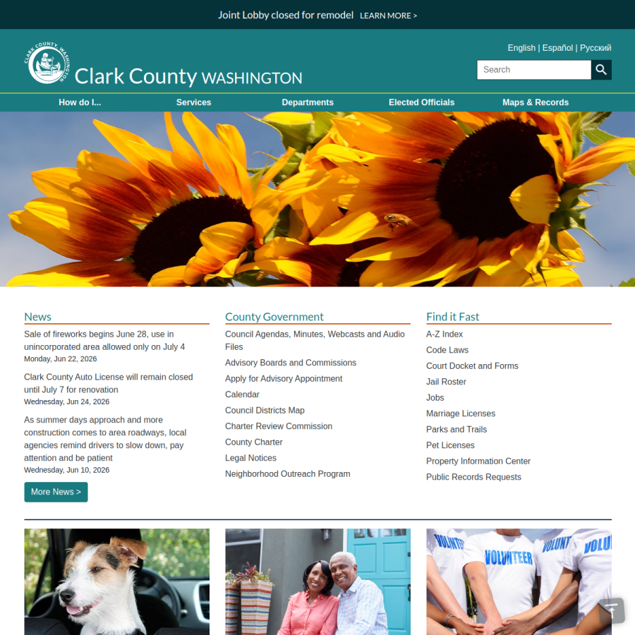 clark.wa.gov homepage screenshot