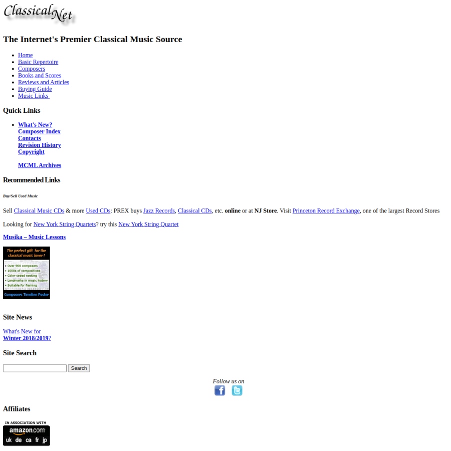 classical.net homepage screenshot