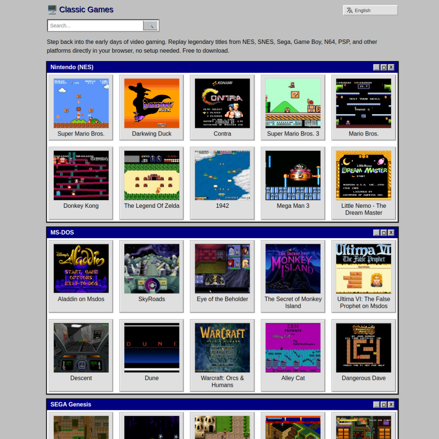 classicgames.me homepage screenshot