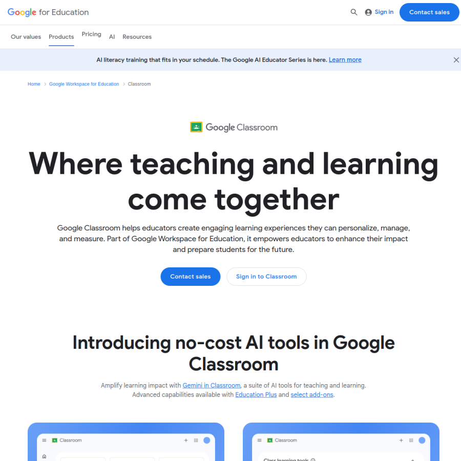 classroom.google.com homepage screenshot