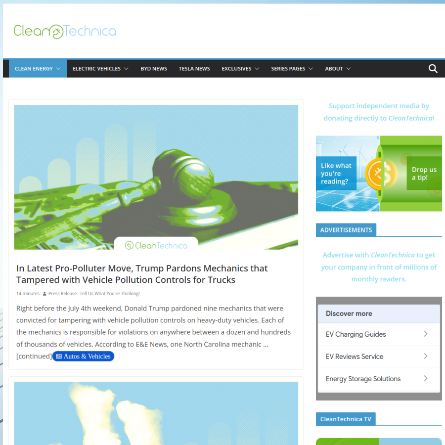 cleantechnica.com homepage screenshot