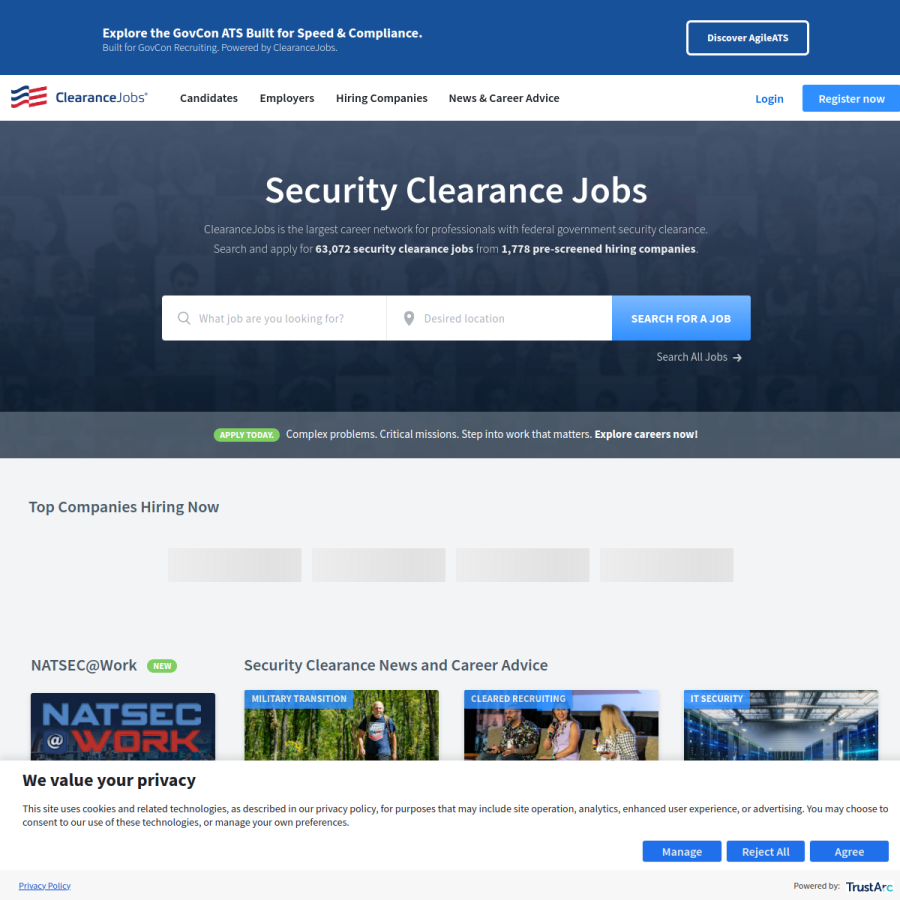 clearancejobs.com homepage screenshot