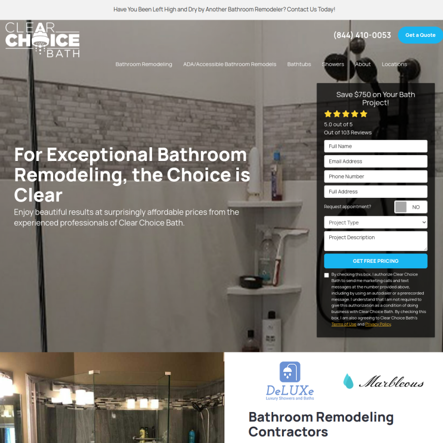 clearchoicebath.com homepage screenshot
