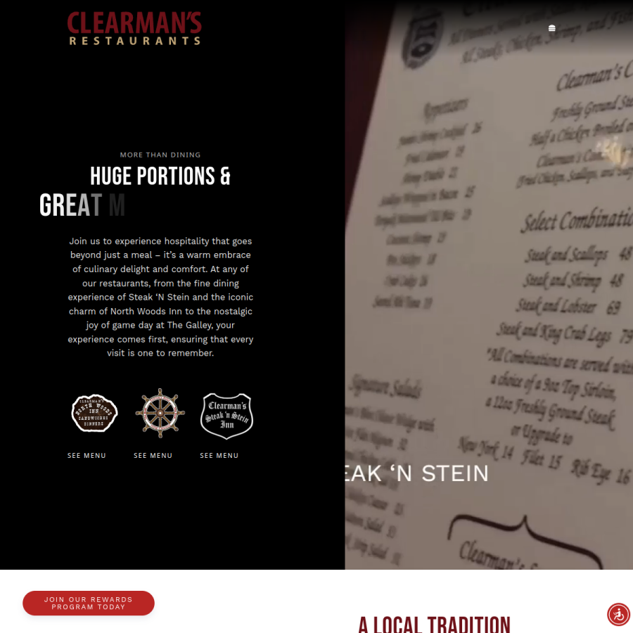 clearmansrestaurants.com homepage screenshot
