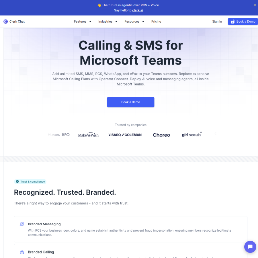 clerk.chat homepage screenshot
