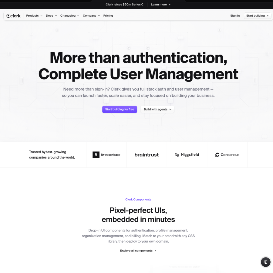 clerk.com homepage screenshot