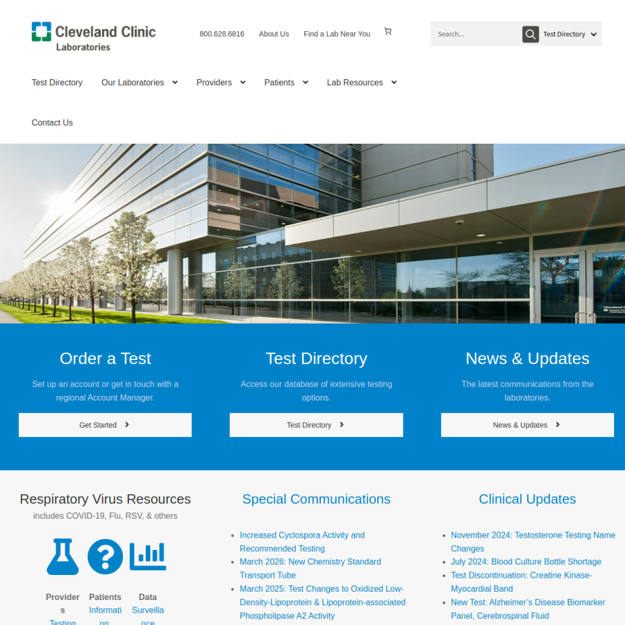 clevelandcliniclabs.com homepage screenshot