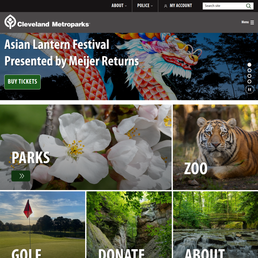 clevelandmetroparks.com homepage screenshot