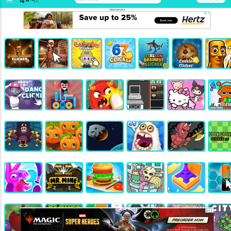 clickergames.io homepage screenshot