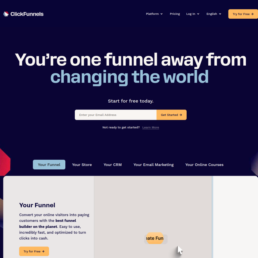 clickfunnels.com homepage screenshot