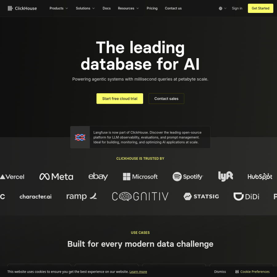 clickhouse.com homepage screenshot