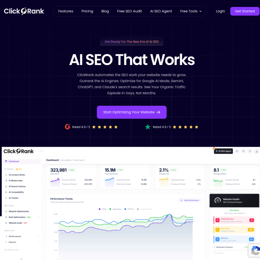clickrank.ai homepage screenshot