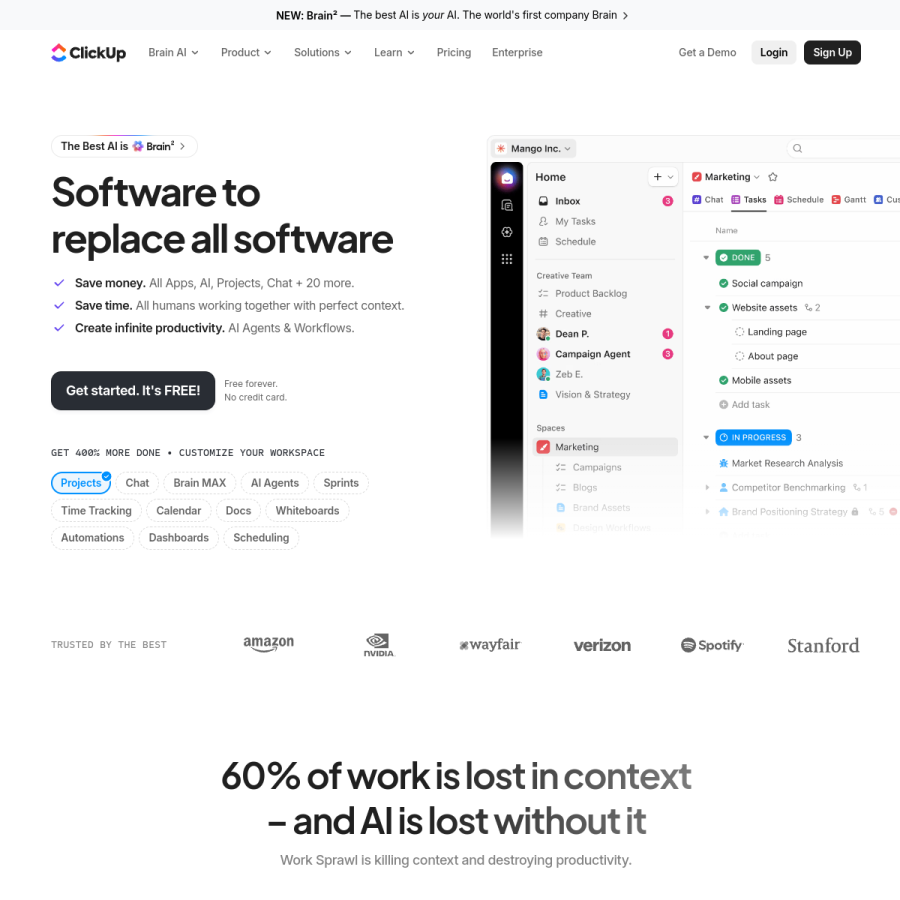 clickup.com homepage screenshot