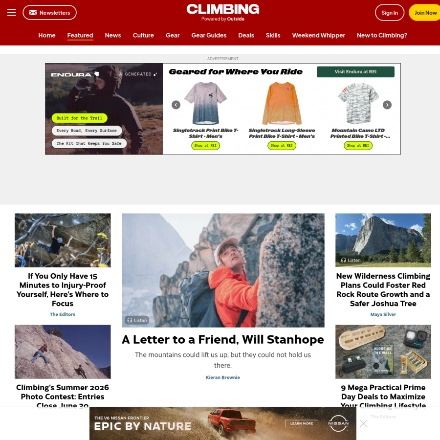 climbing.com homepage screenshot