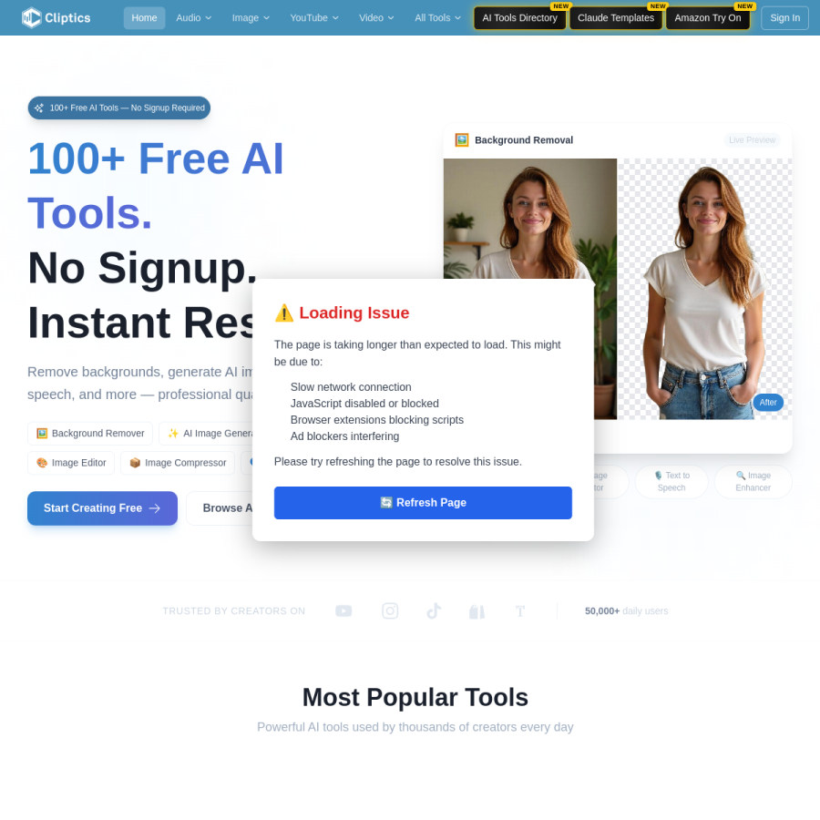 cliptics.com homepage screenshot