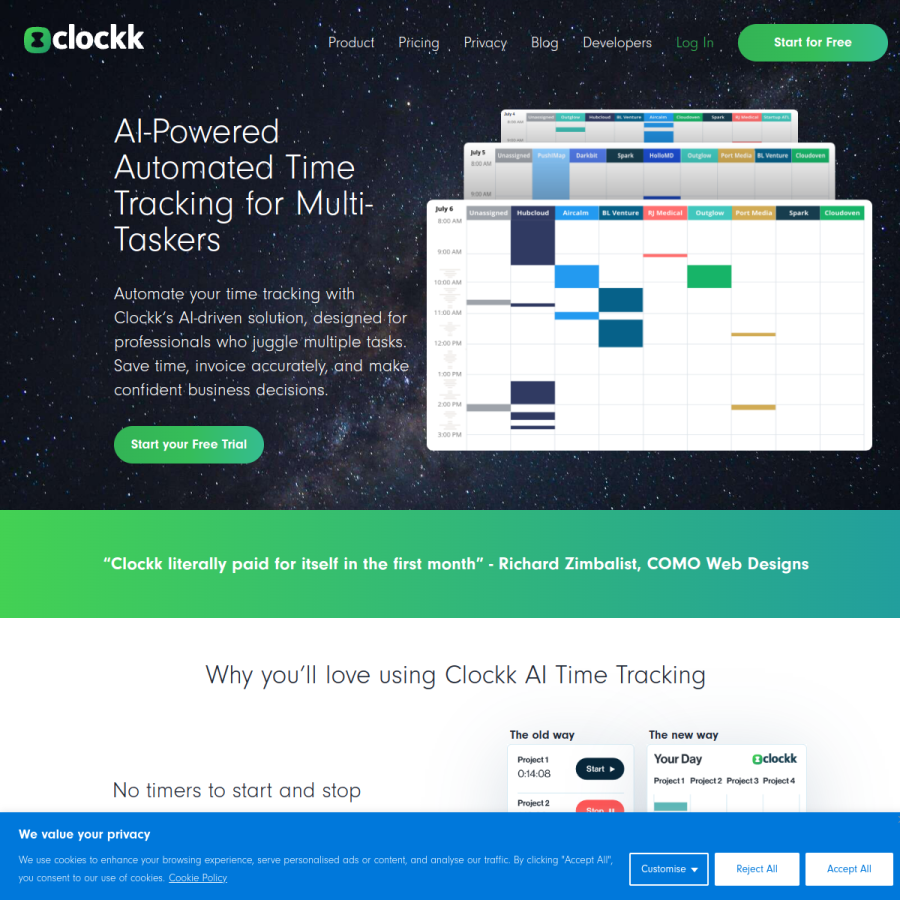 clockk.com homepage screenshot