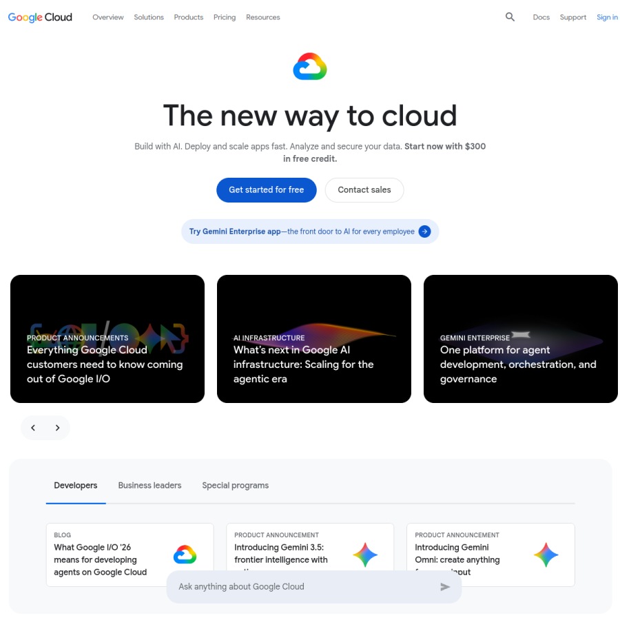 cloud.google.com homepage screenshot
