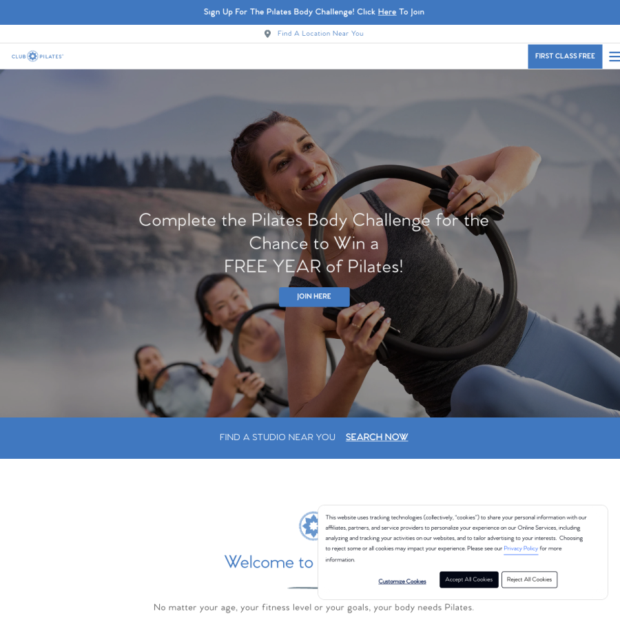 clubpilates.com homepage screenshot