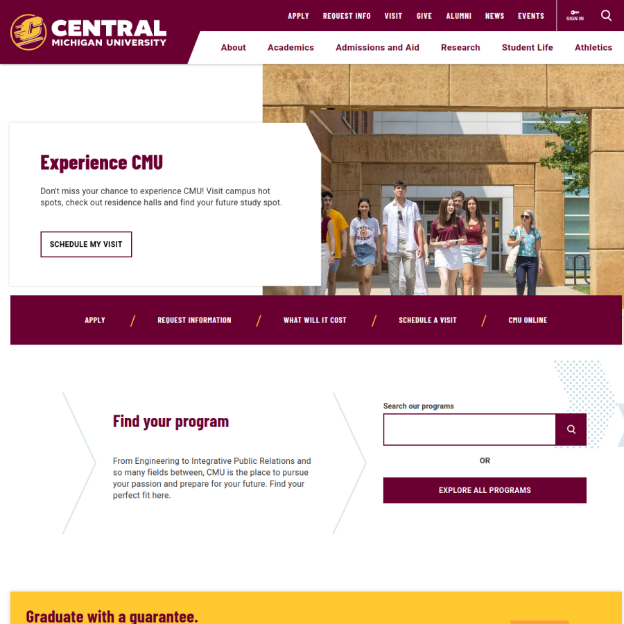 cmich.edu homepage screenshot