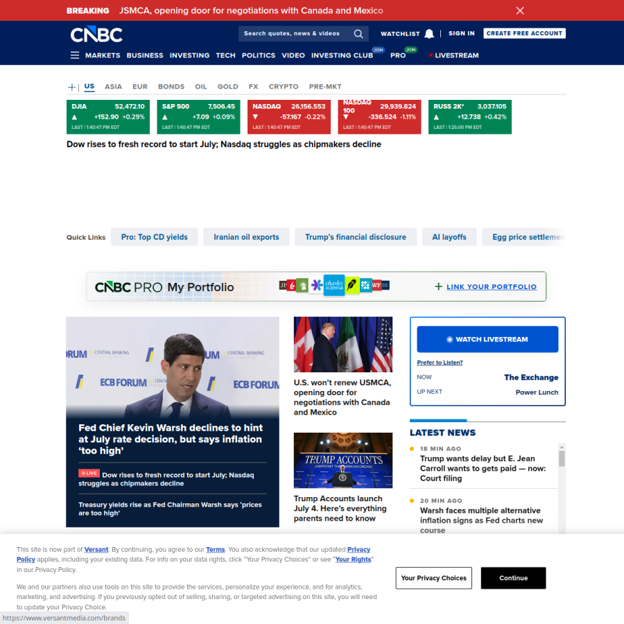 cnbc.com homepage screenshot