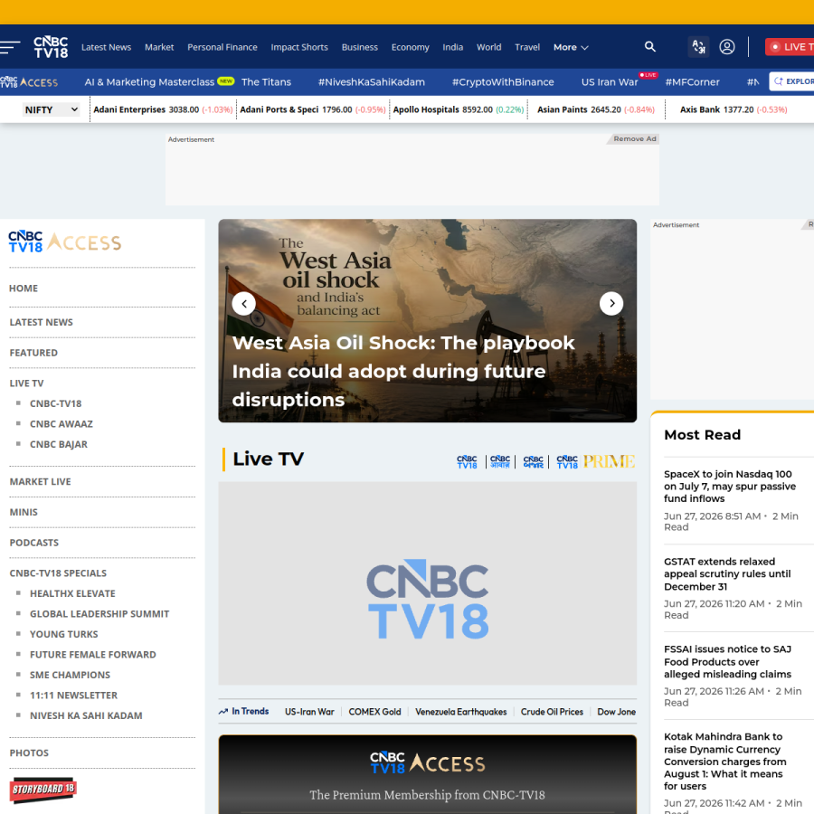 cnbctv18.com homepage screenshot