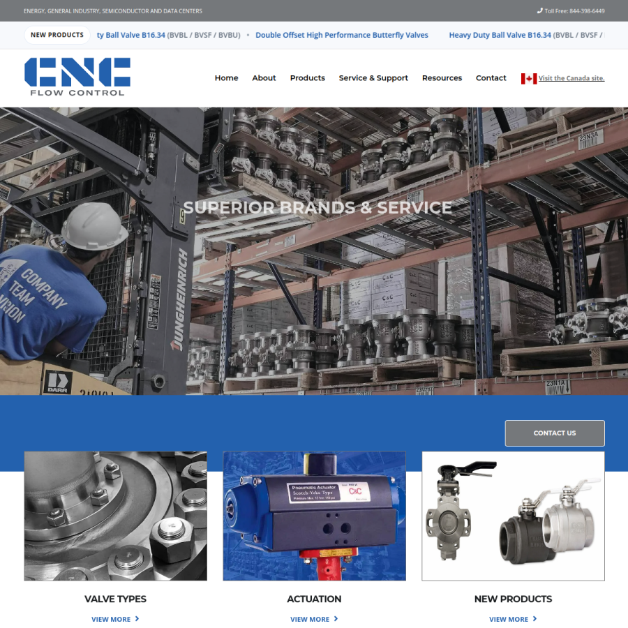 cncflowcontrol.com homepage screenshot