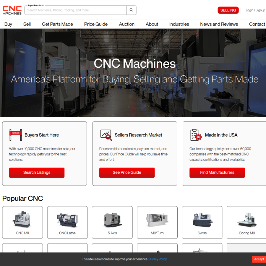 cncmachines.com homepage screenshot