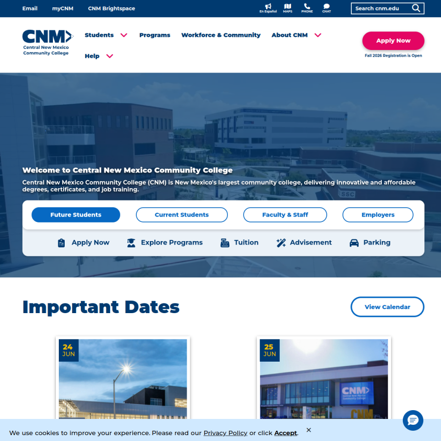 cnm.edu homepage screenshot