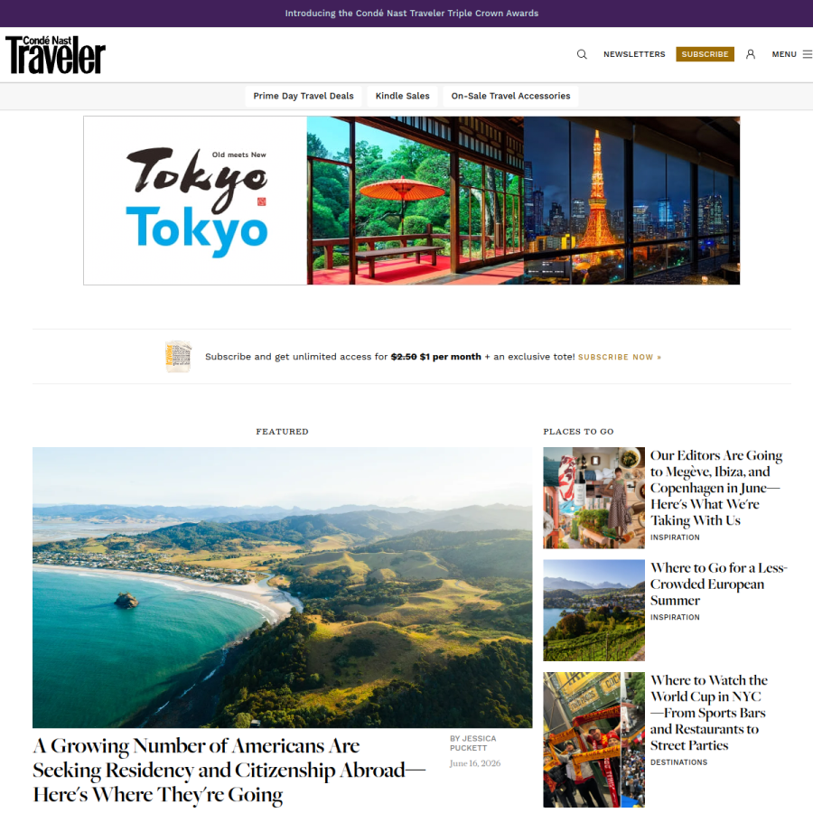 cntraveler.com homepage screenshot