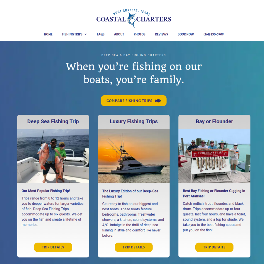 coastalcharterstx.com homepage screenshot