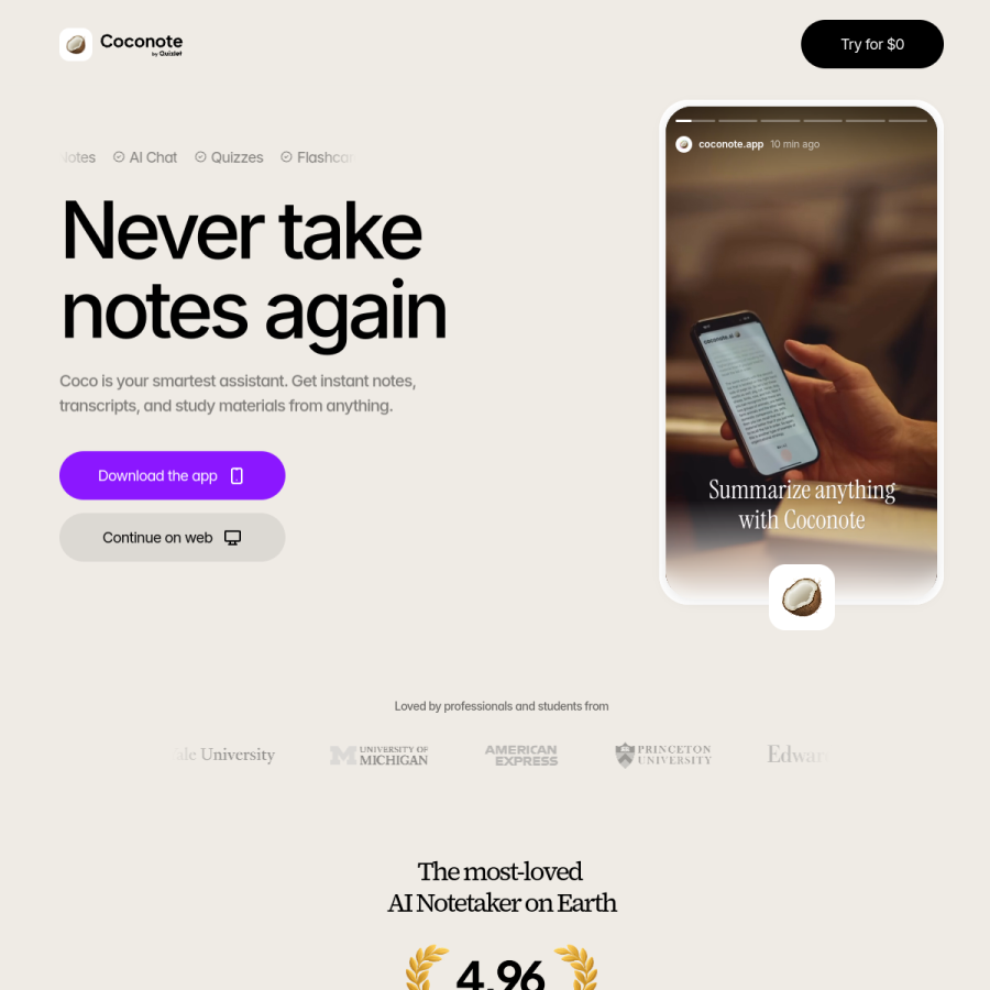 coconote.app homepage screenshot