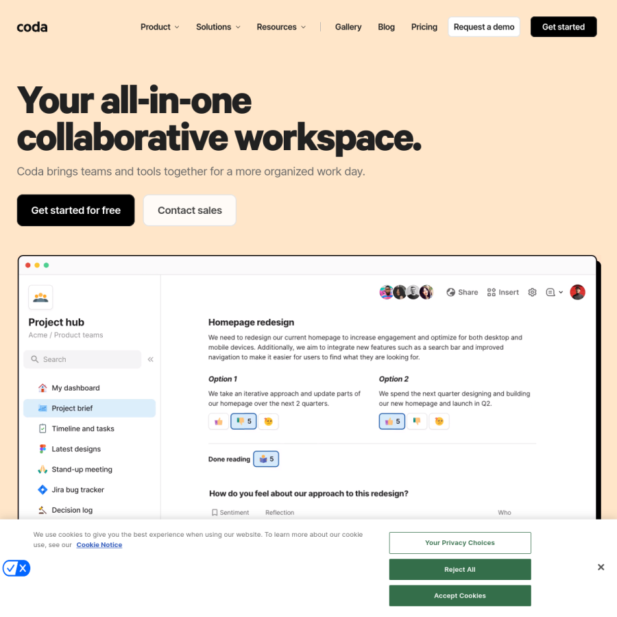 coda.io homepage screenshot