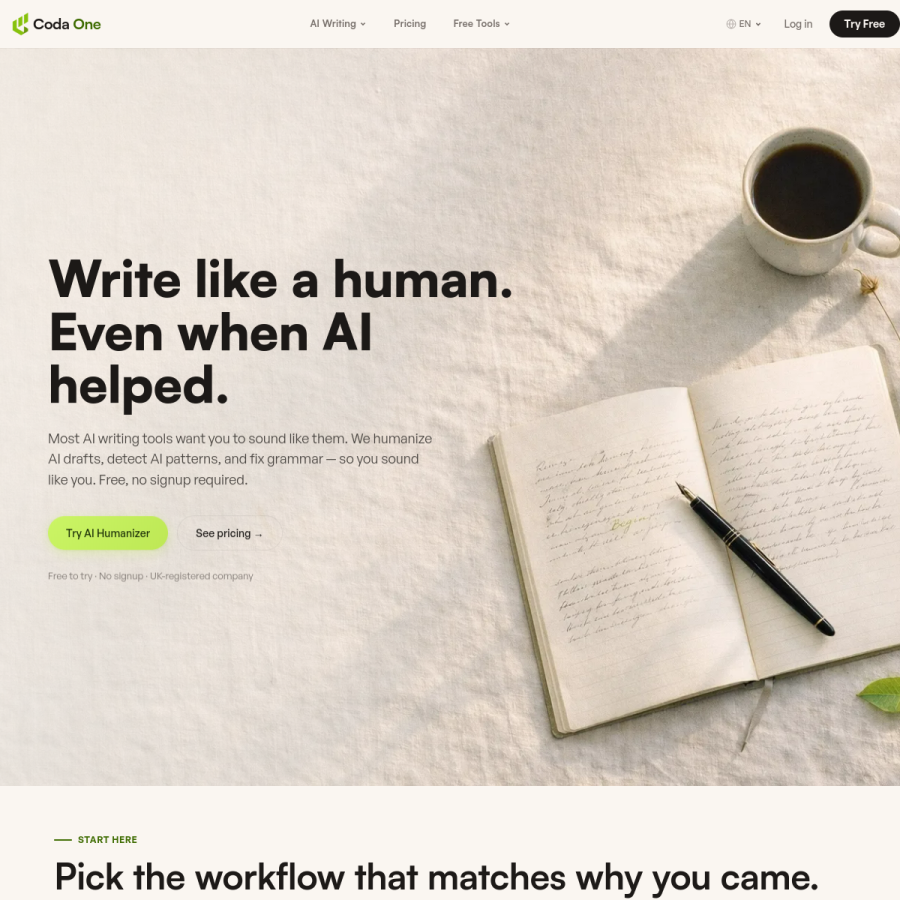 codaone.ai homepage screenshot
